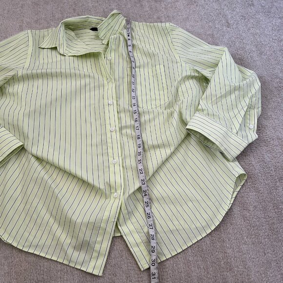 Zara White Green Stripe Long Sleeve Button Up Sheer Oversize Blouse Top S - Picture 5 of 7
